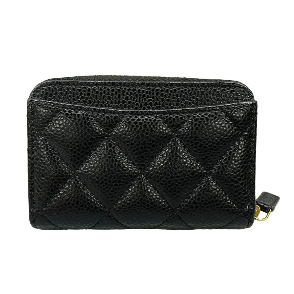 Chanel Classic Zip Coin Purse/Matelasse Coin Case AP0216 Black Gold